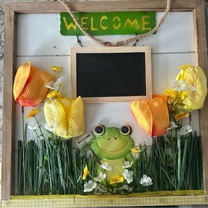 Charming Frog Welcome Wall Decor with Yellow and Orange Flowers